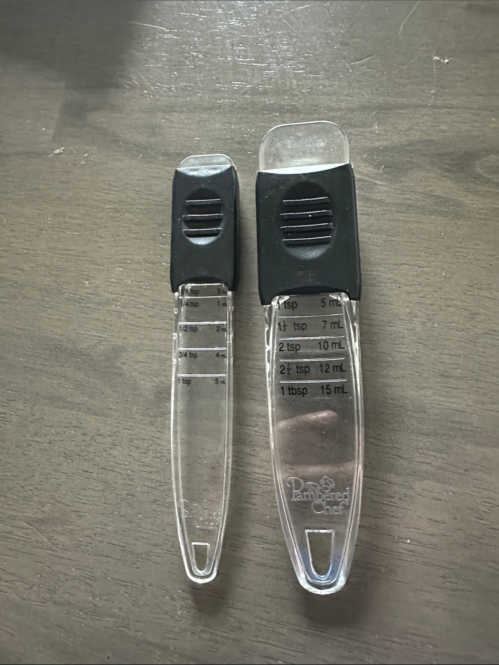 Pampered Chef Clear Adjustable Measuring Spoons, Set of 2 Teaspoon & Tablespoons
